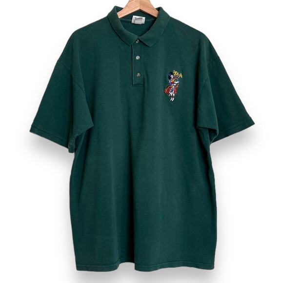 Vintage Cotton Deluxe Hunter Green Bagpipe Player Embroidered Polo Shirt Mens XL - Picture 1 of 7